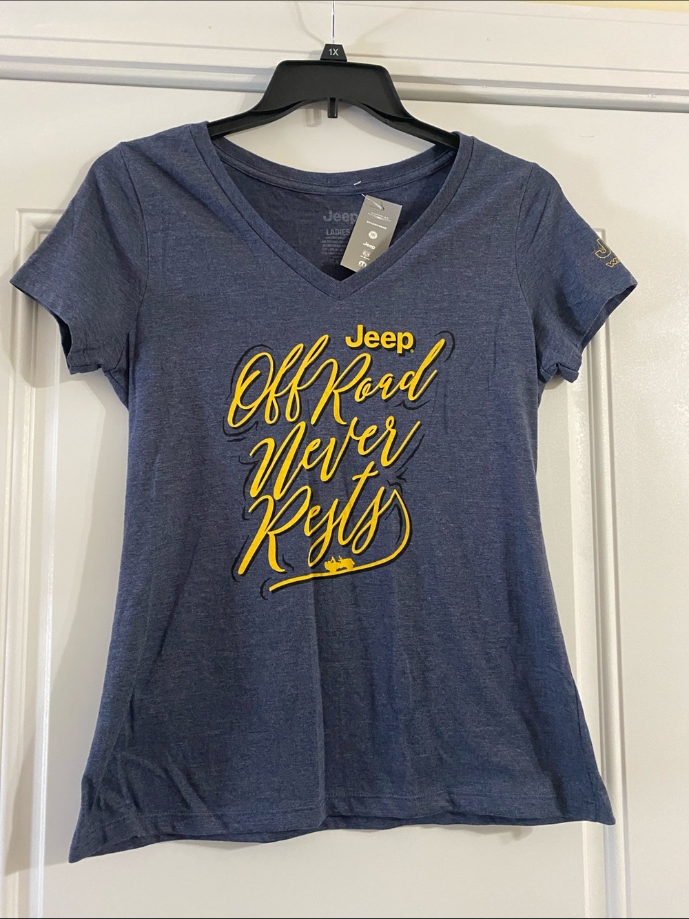 Jeep Navy V-Neck Tee with Yellow Script